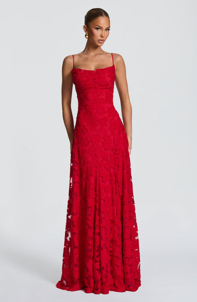Floral textured evening dress with cowl neckline and flared floor-length skirt - view 14