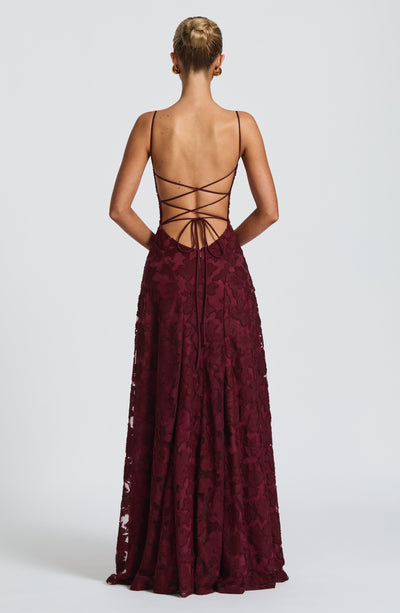 Floral textured evening dress with cowl neckline and flared floor-length skirt - view 15