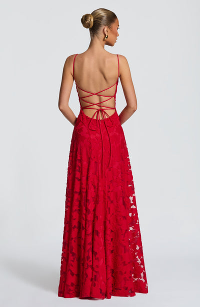 Floral textured evening dress with cowl neckline and flared floor-length skirt - view 18