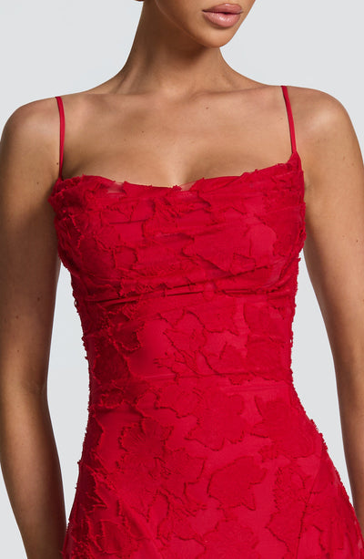 Floral textured evening dress with cowl neckline and flared floor-length skirt - view 20