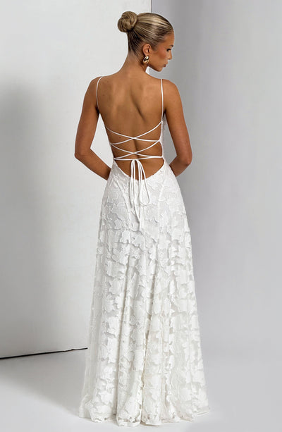 Floral textured evening dress with cowl neckline and flared floor-length skirt - view 24