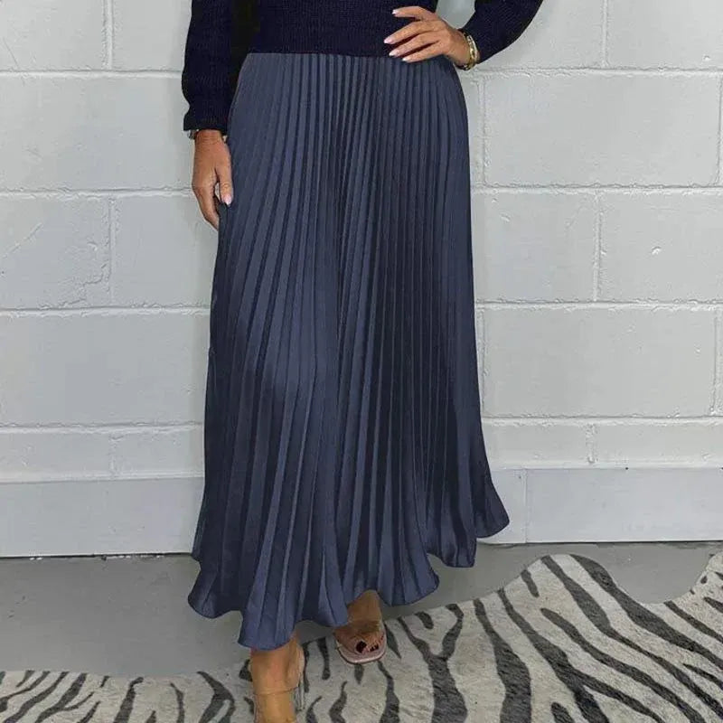 Ribbed knit sweater dress with long sleeves and satin-look pleated skirt - view 12