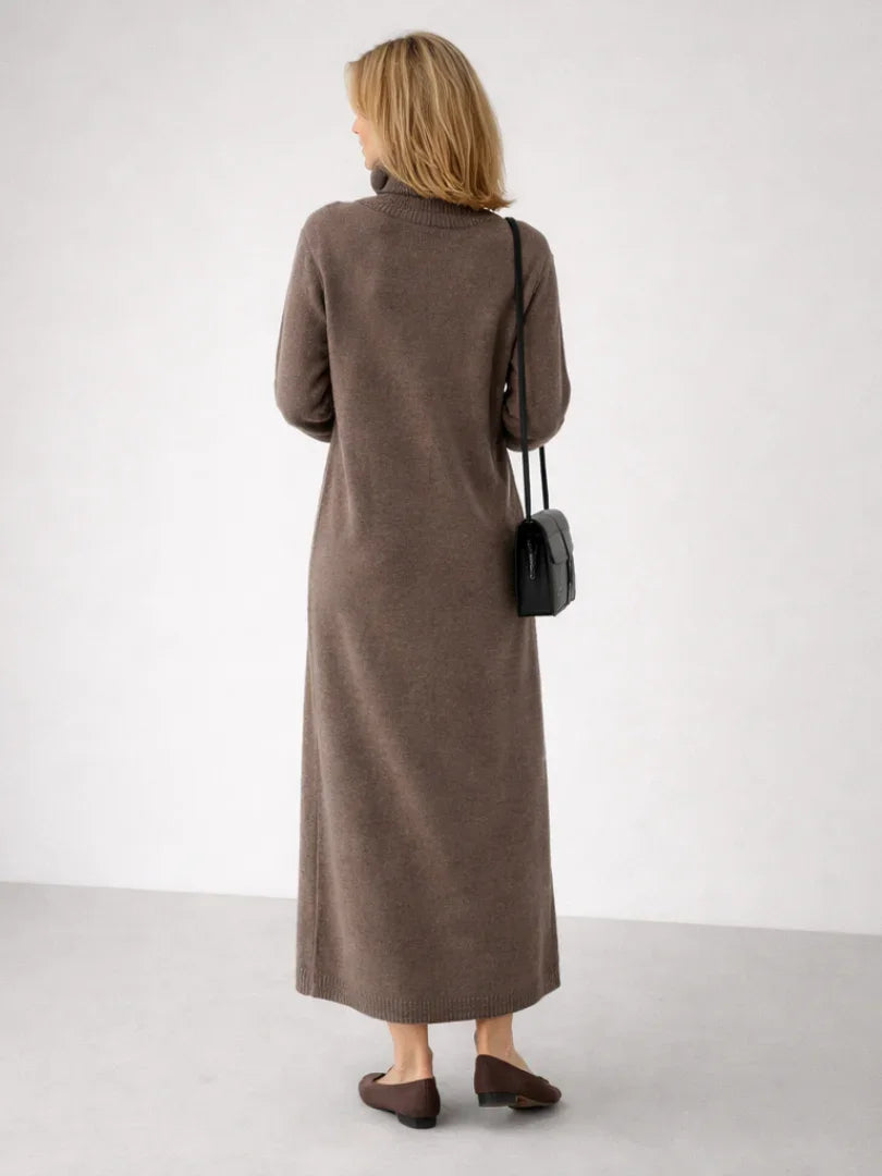 Relaxed turtleneck long sleeve knit maxi dress - view 2