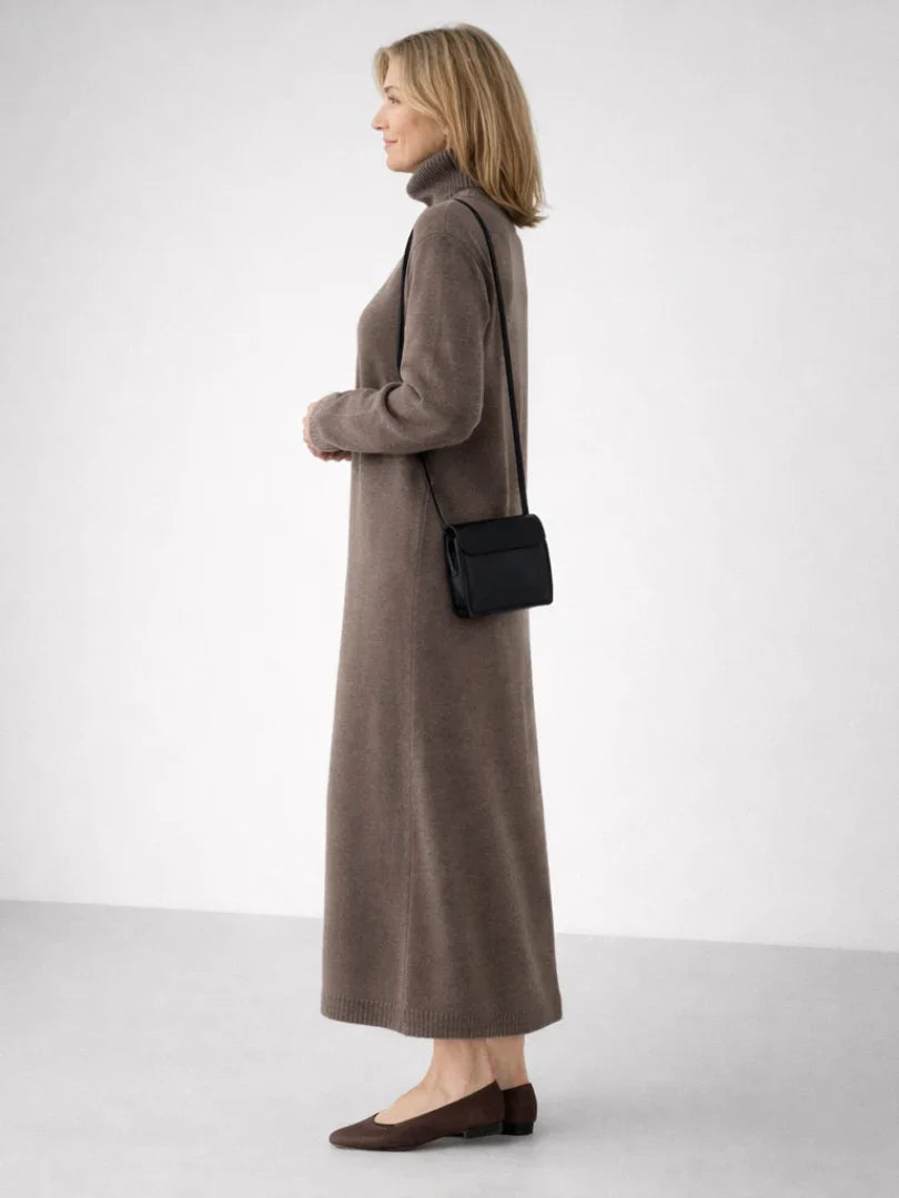 Relaxed turtleneck long sleeve knit maxi dress - view 3