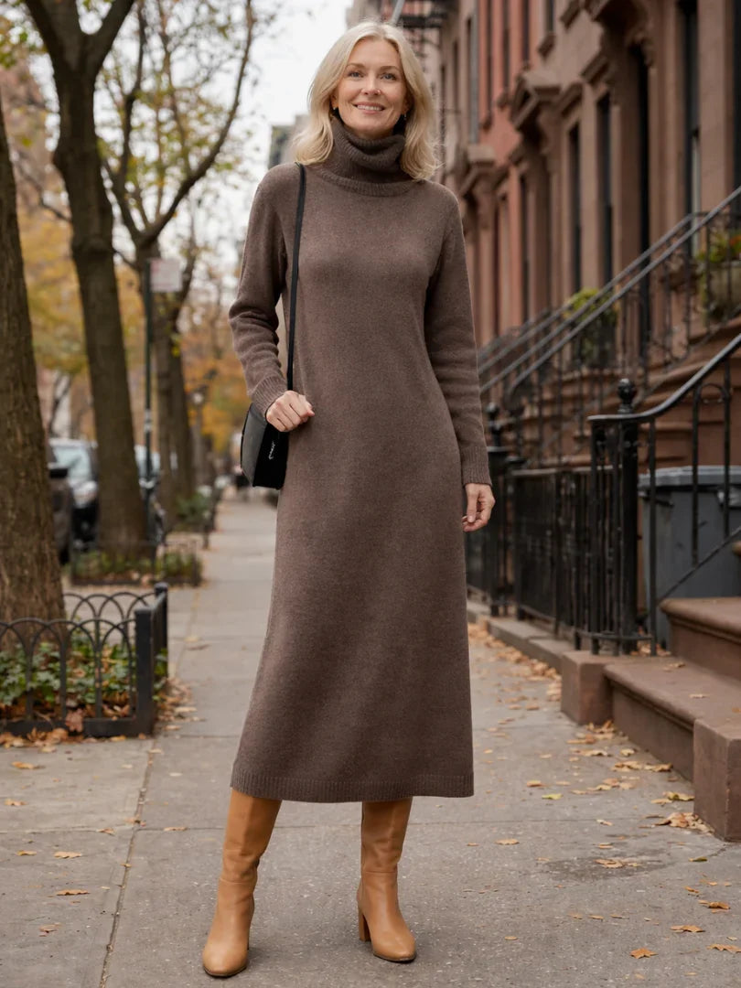Relaxed turtleneck long sleeve knit maxi dress - view 6