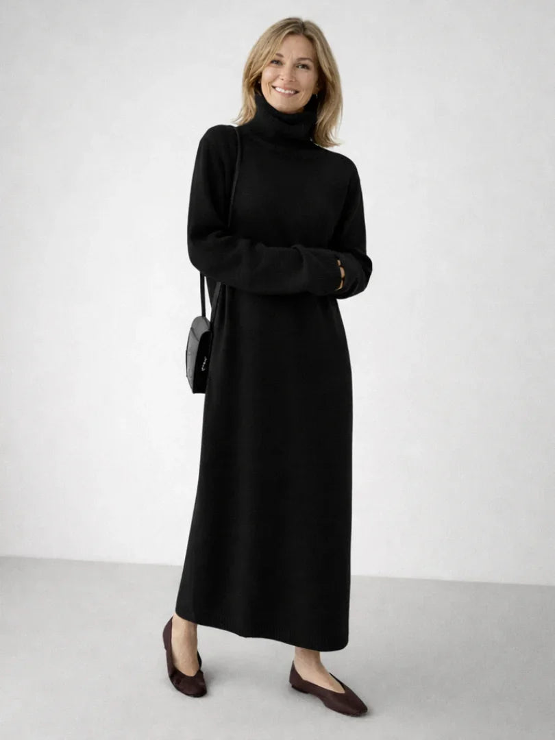 Relaxed turtleneck long sleeve knit maxi dress - view 7