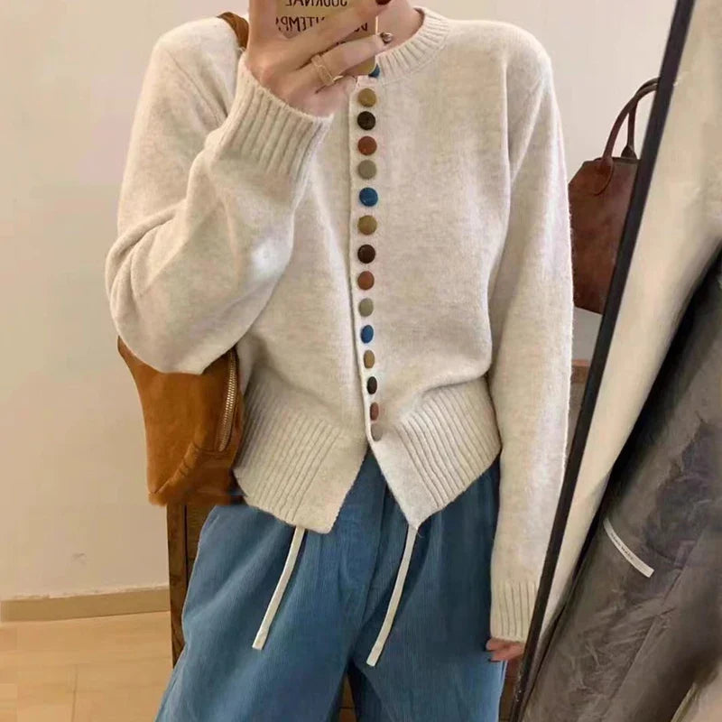 Lila Round Neck Button Front Cardigan - front view