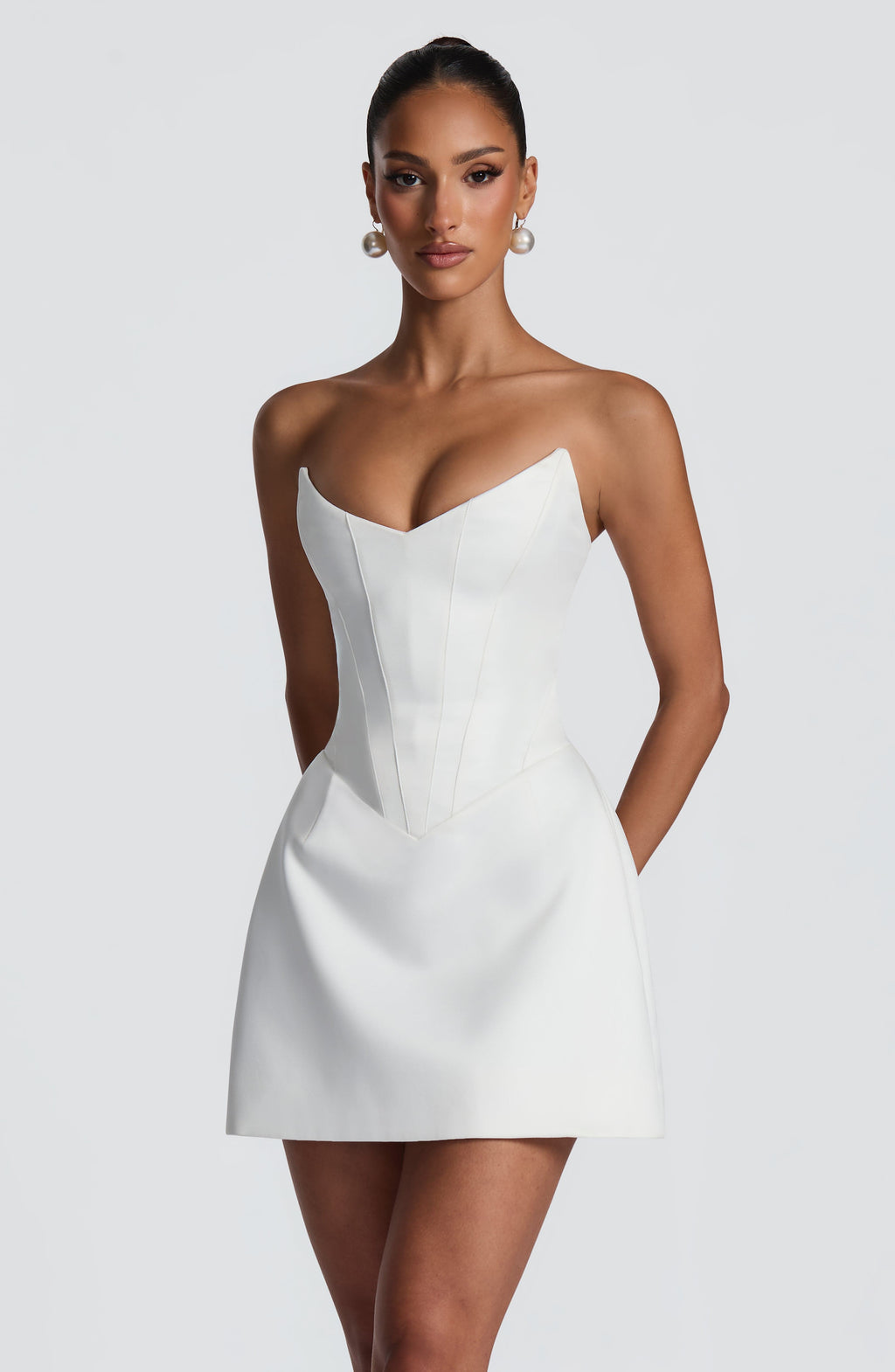 Strapless corset mini dress with lace-up back and flared skirt - view 11