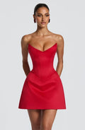 Strapless corset mini dress with lace-up back and flared skirt - view 13