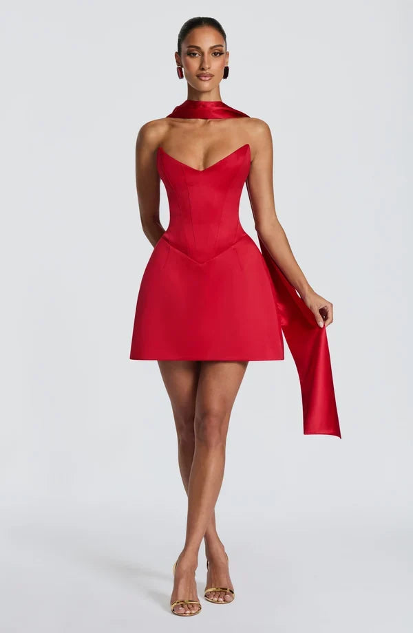 Strapless corset mini dress with lace-up back and flared skirt - view 14
