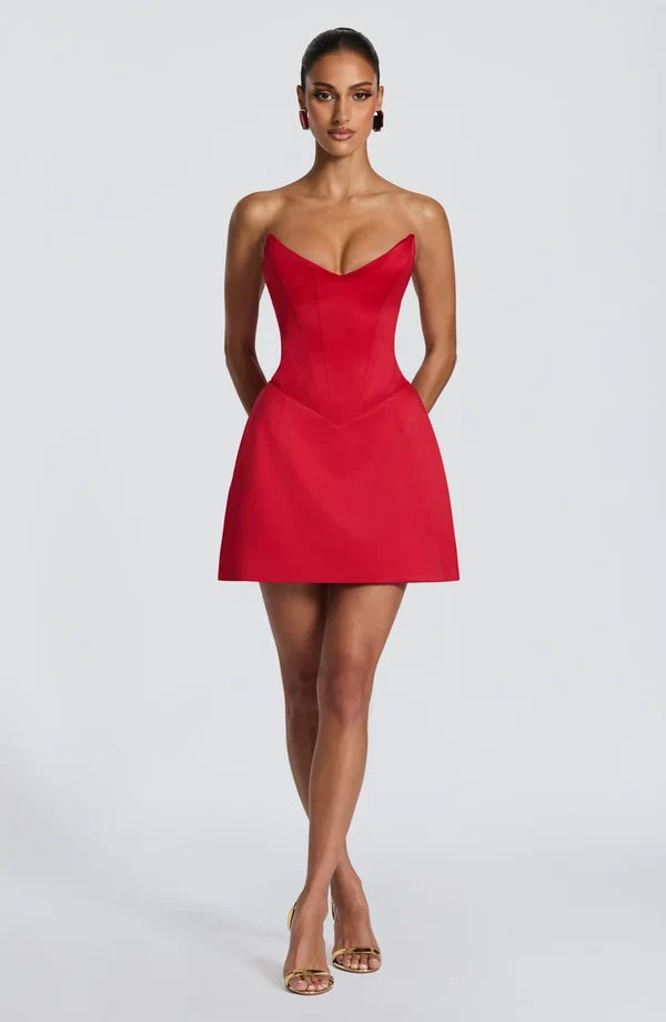 Strapless corset mini dress with lace-up back and flared skirt - view 17