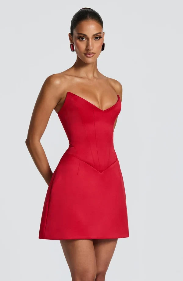 Strapless corset mini dress with lace-up back and flared skirt - view 19
