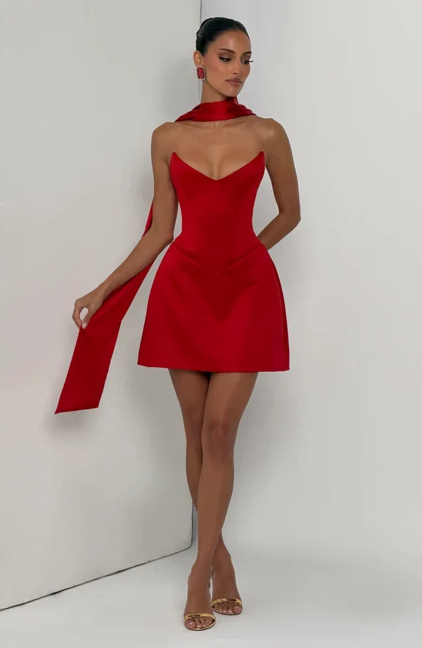 Strapless corset mini dress with lace-up back and flared skirt - view 20