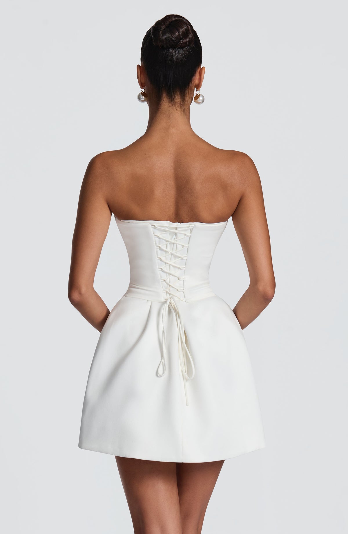 Strapless corset mini dress with lace-up back and flared skirt - view 4