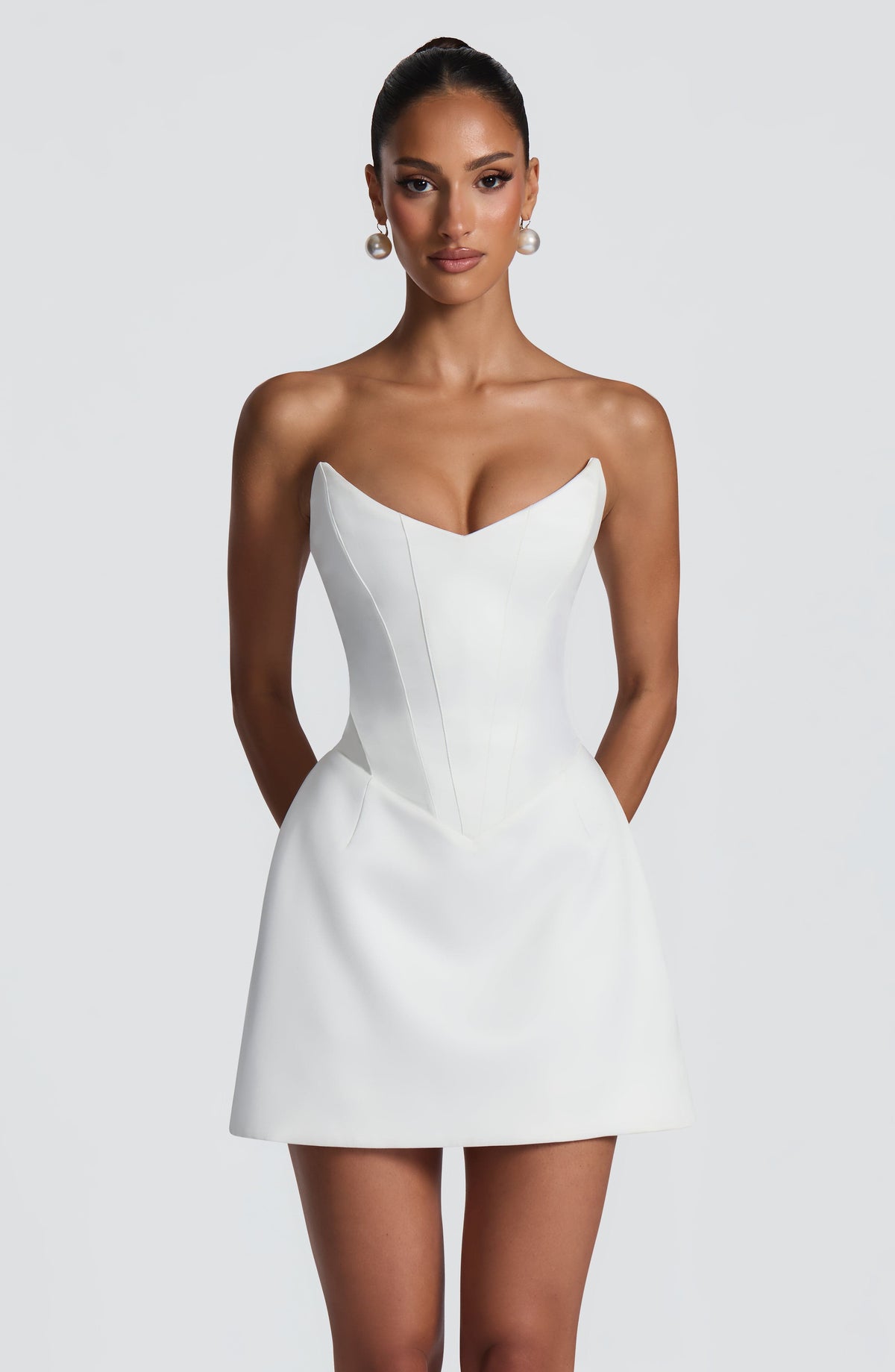 Strapless corset mini dress with lace-up back and flared skirt - view 5