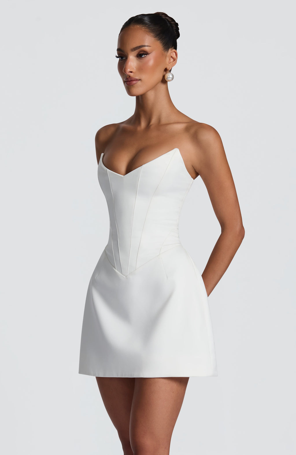 Strapless corset mini dress with lace-up back and flared skirt - view 9