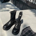 Black chunky platform Chelsea boots for women with elastic side gores