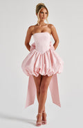 Corset mini dress with bubble skirt and long trailing back bow - view 12