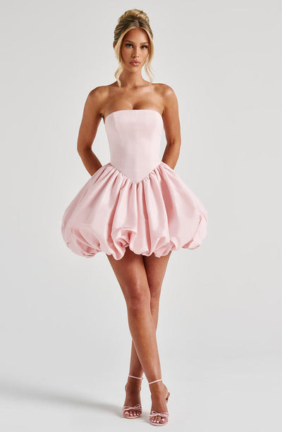 Corset mini dress with bubble skirt and long trailing back bow - view 14