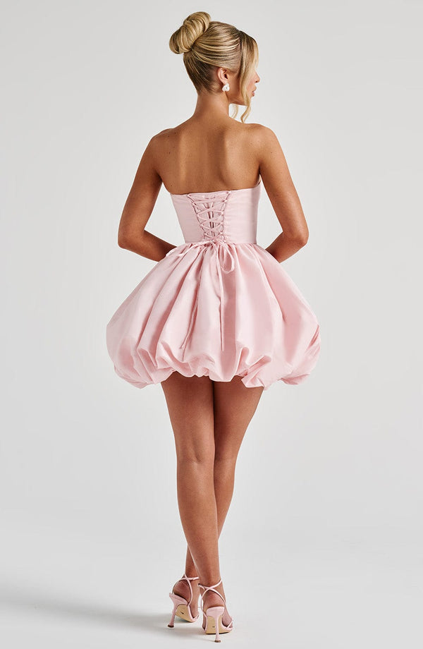 Corset mini dress with bubble skirt and long trailing back bow - view 16