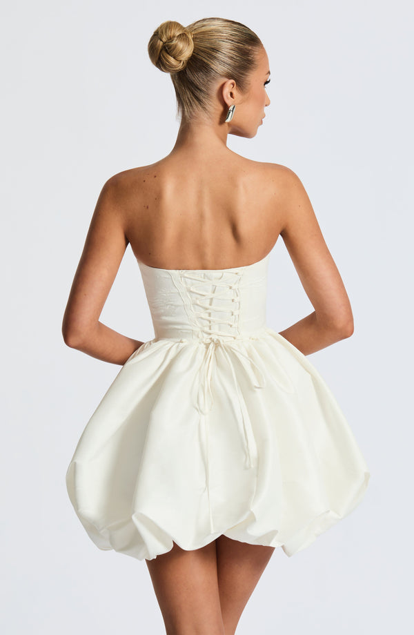 Corset mini dress with bubble skirt and long trailing back bow - view 22