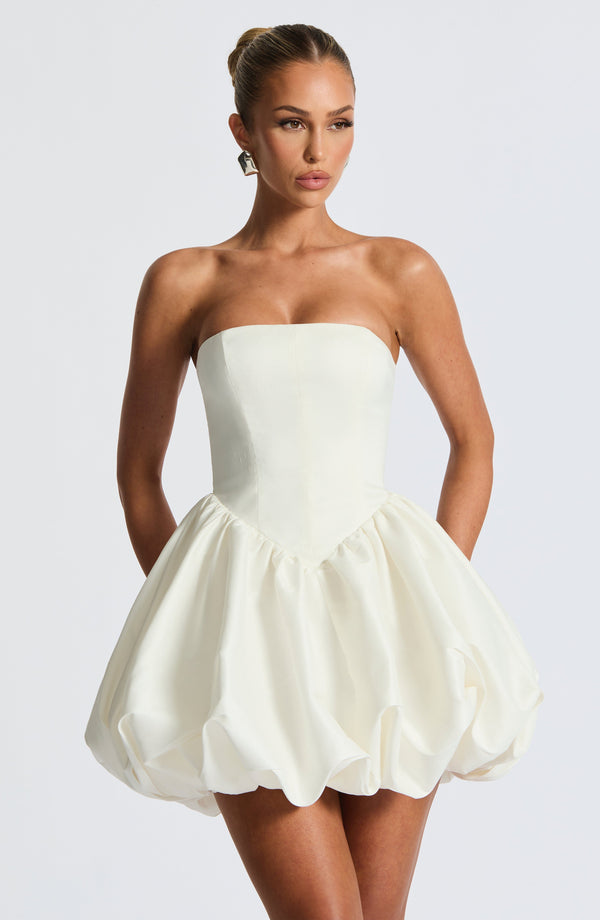 Corset mini dress with bubble skirt and long trailing back bow - view 23