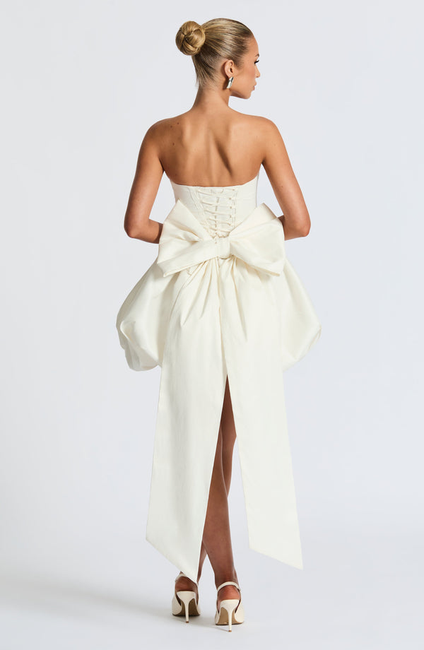 Corset mini dress with bubble skirt and long trailing back bow - view 24