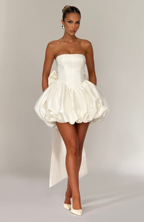 Corset mini dress with bubble skirt and long trailing back bow - view 28