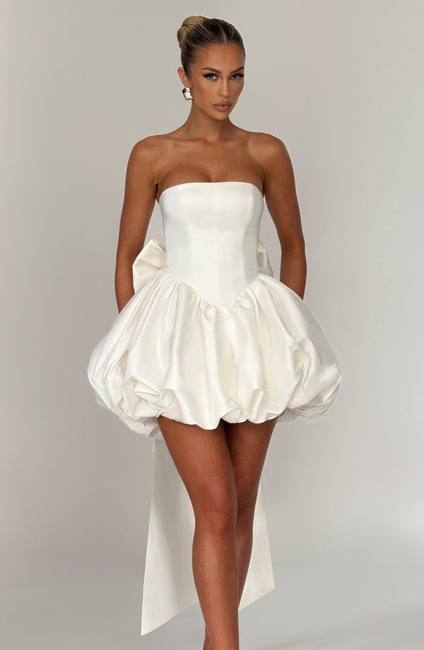 Corset mini dress with bubble skirt and long trailing back bow - view 29
