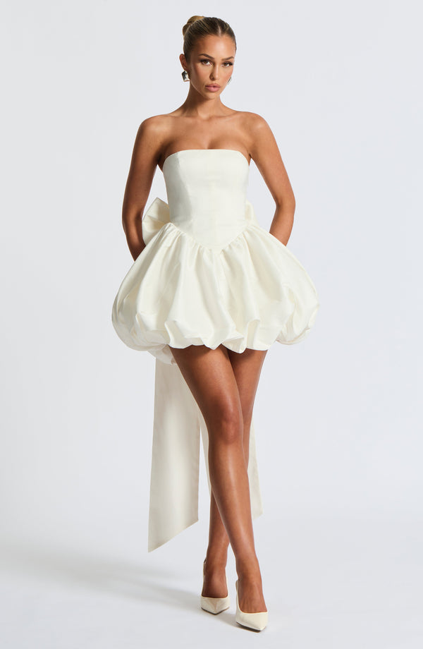 Corset mini dress with bubble skirt and long trailing back bow - view 30