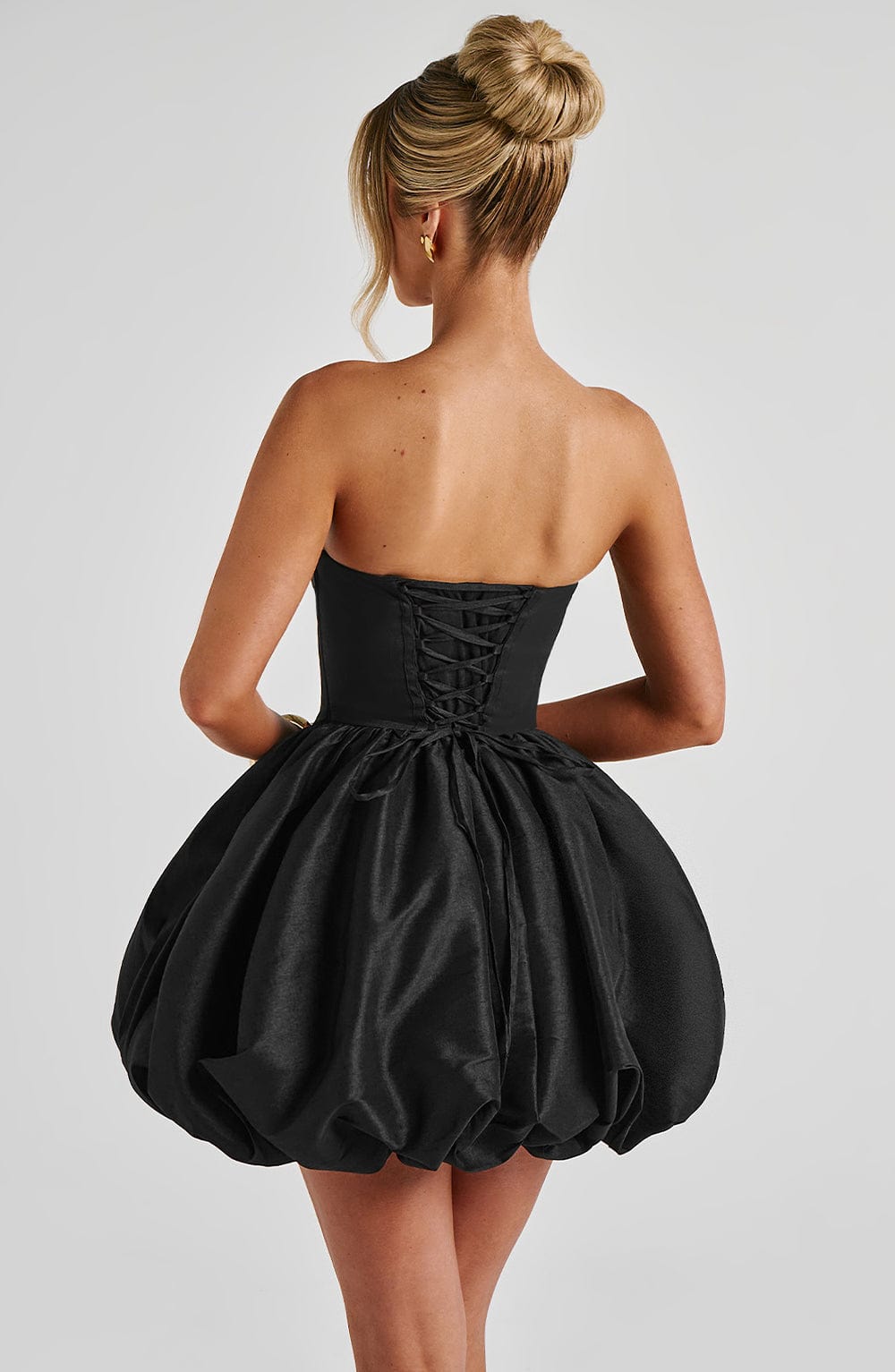 Corset mini dress with bubble skirt and long trailing back bow - view 9