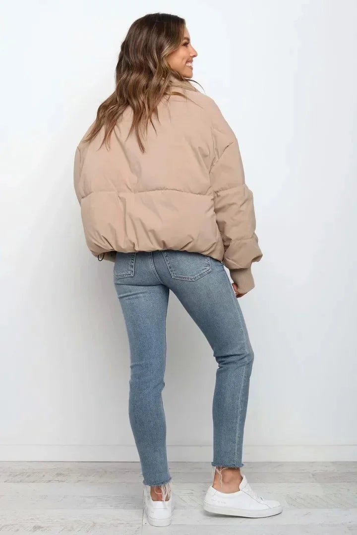 Maude | Stand Collar Zip Pocket Puffer Jacket - front view