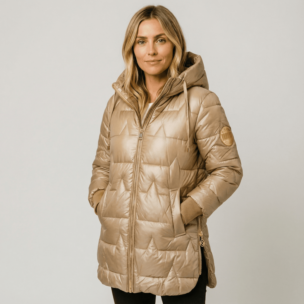 Astrid | Longline Hooded Puffer Jacket - front view