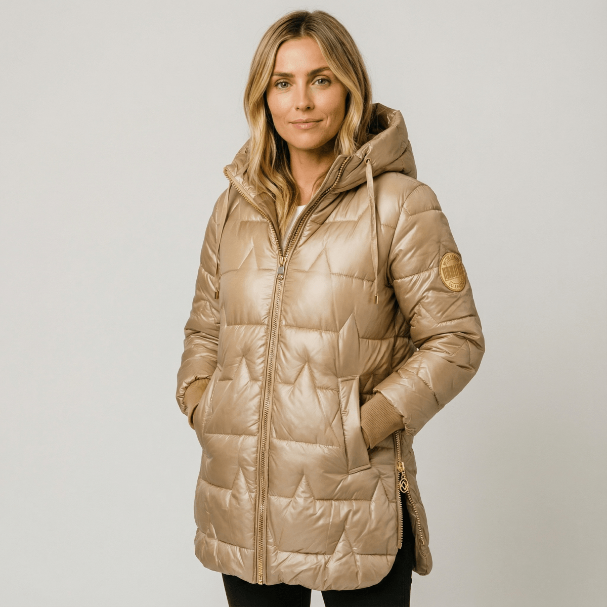 Astrid | Longline Hooded Puffer Jacket - front view