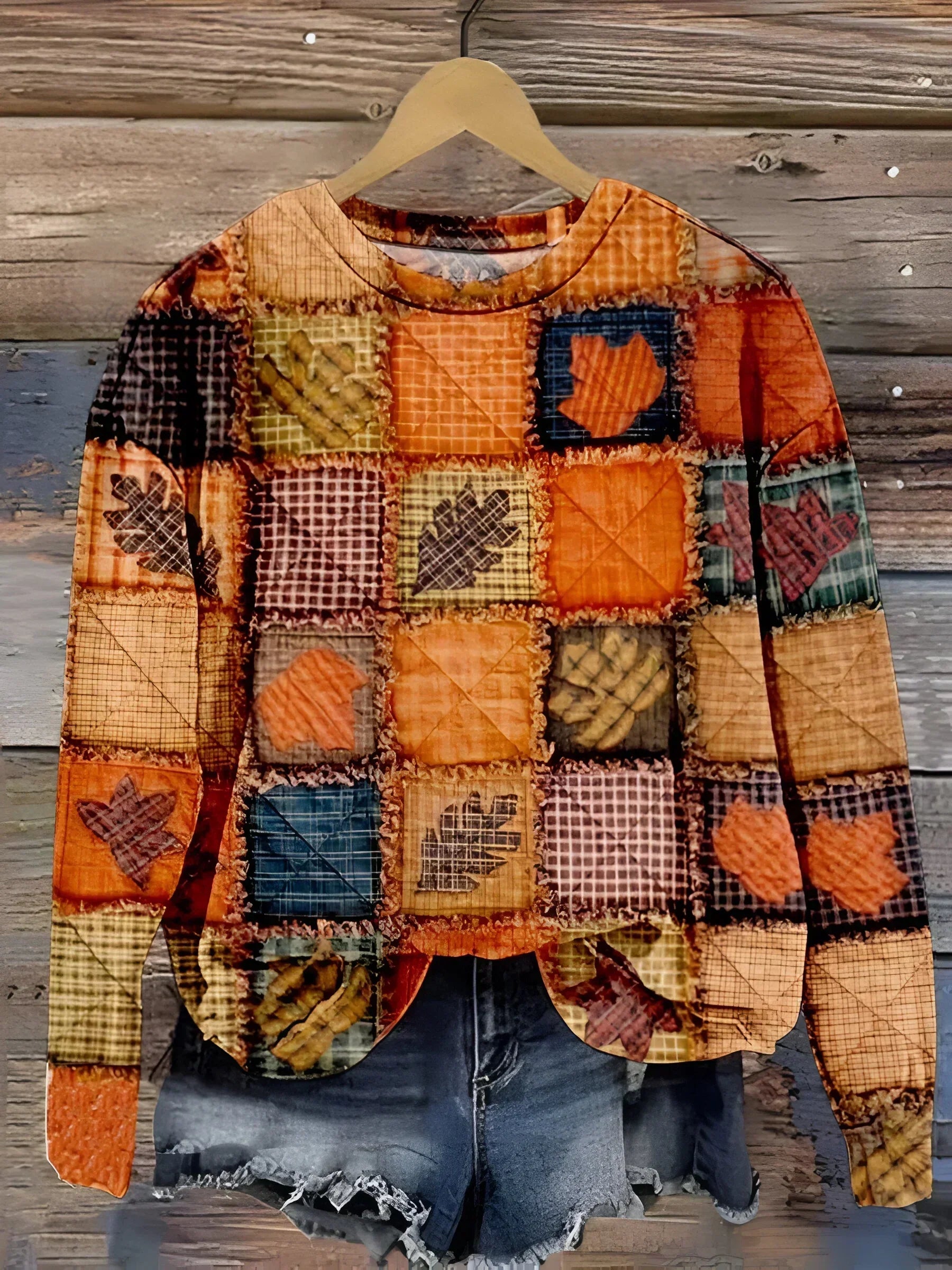 Marisol Patchwork Print Long Sleeve Sweater - front view