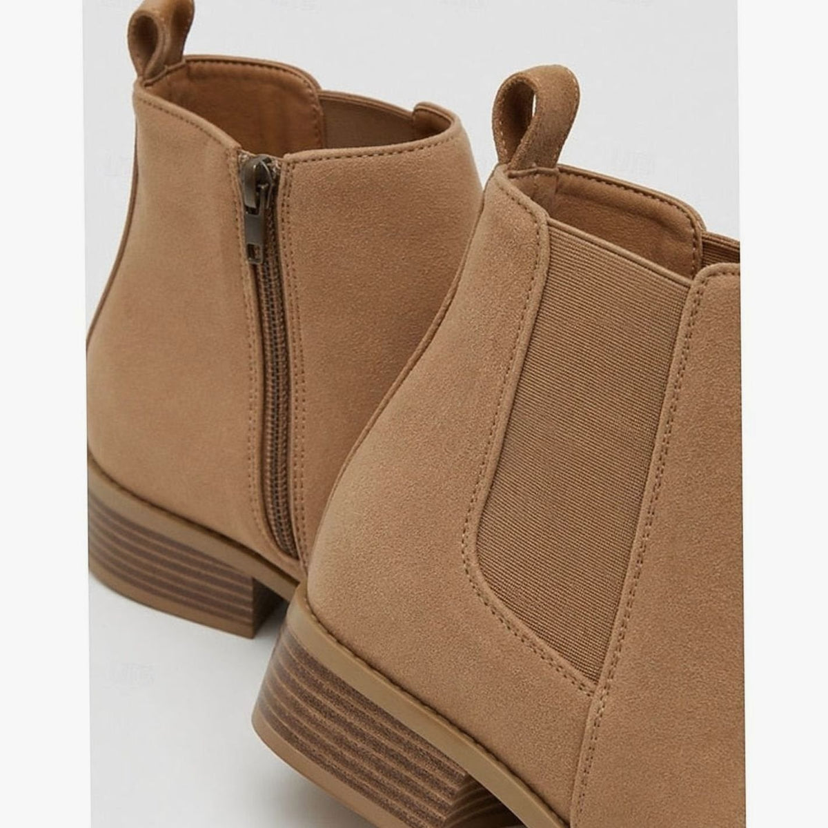 Faux suede block heel ankle boots for women with pointed toe and elastic side panel - view 10