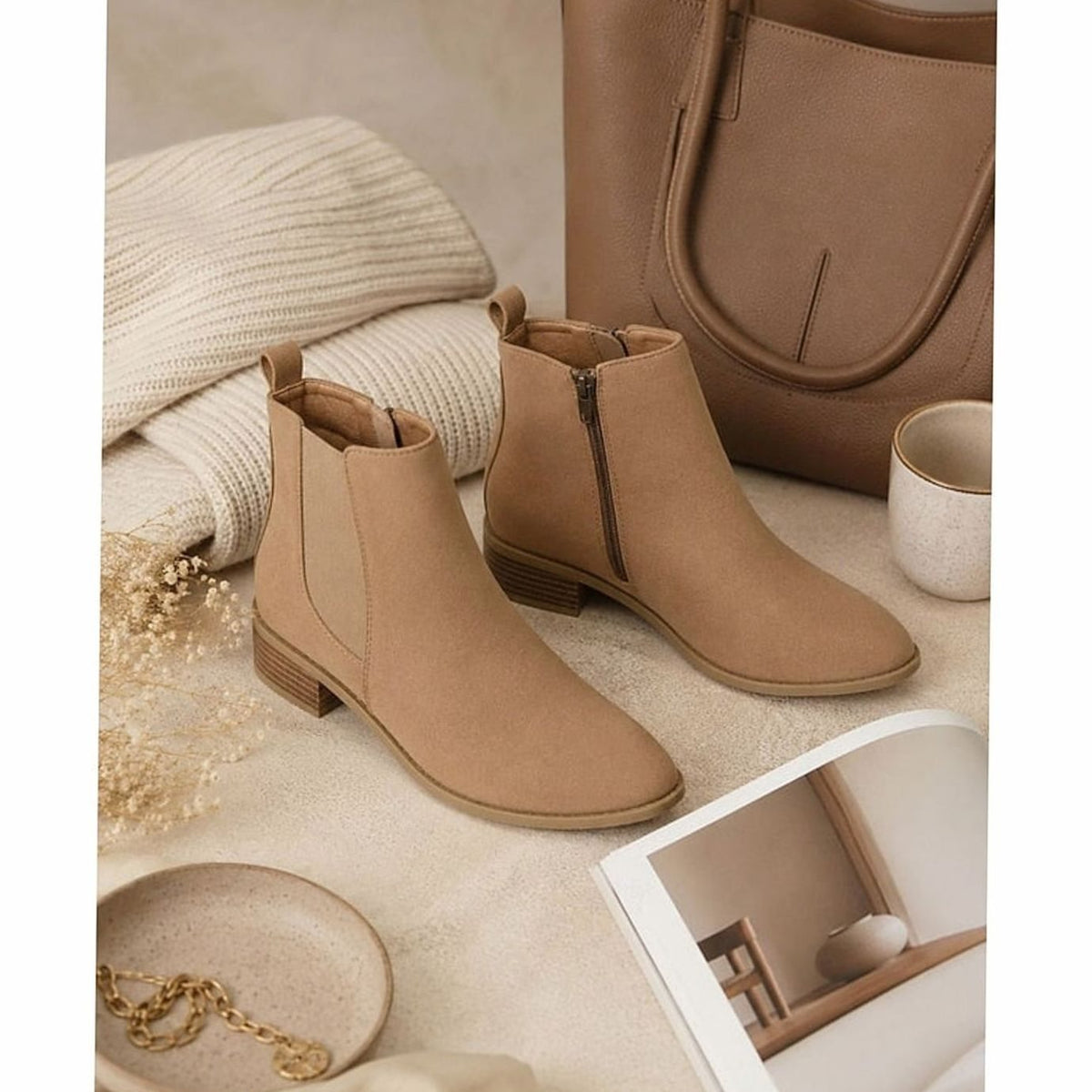 Faux suede block heel ankle boots for women with pointed toe and elastic side panel - view 11