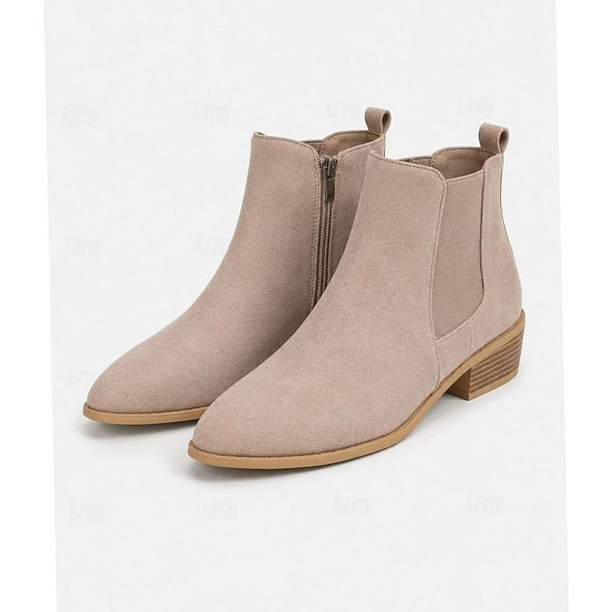 Faux suede block heel ankle boots for women with pointed toe and elastic side panel - view 3