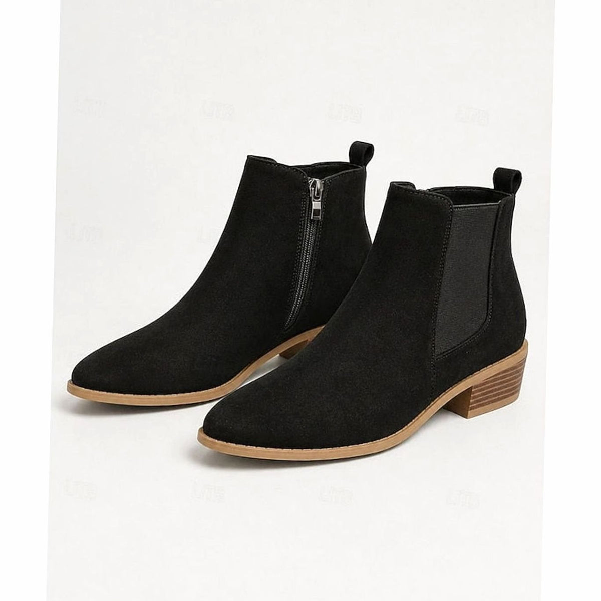 Faux suede block heel ankle boots for women with pointed toe and elastic side panel - view 4