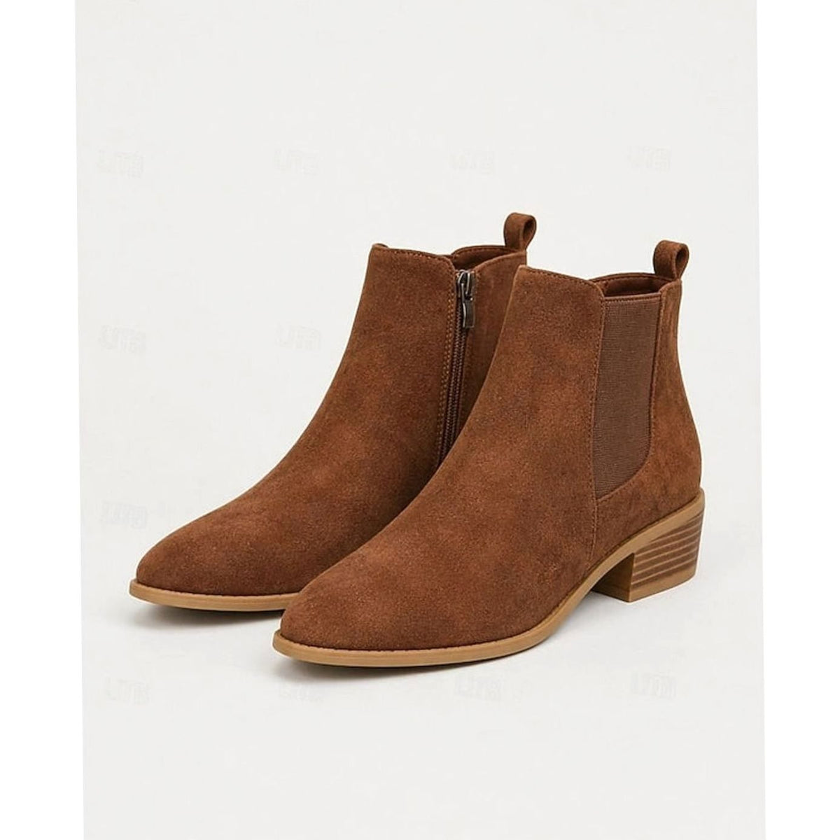 Faux suede block heel ankle boots for women with pointed toe and elastic side panel - view 5