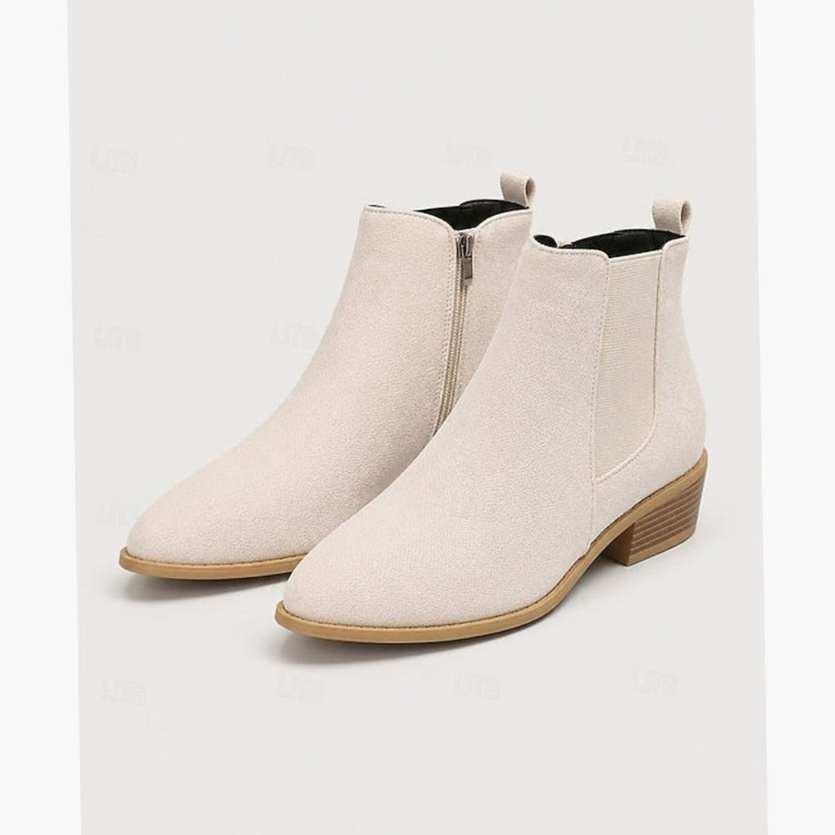 Faux suede block heel ankle boots for women with pointed toe and elastic side panel - view 6