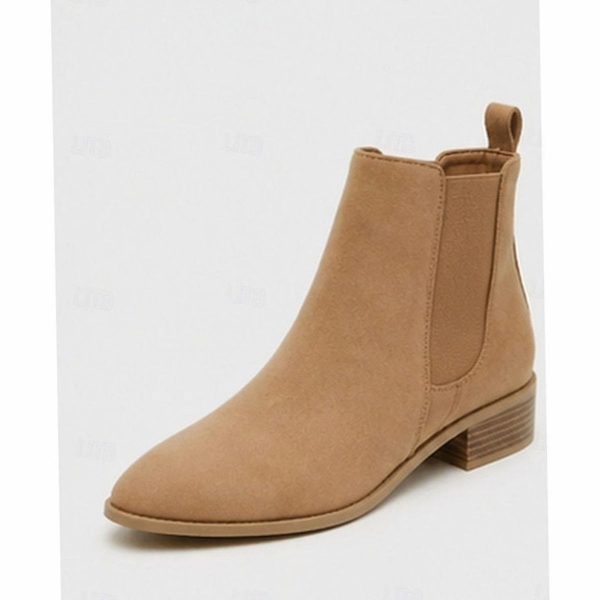 Faux suede block heel ankle boots for women with pointed toe and elastic side panel - view 9