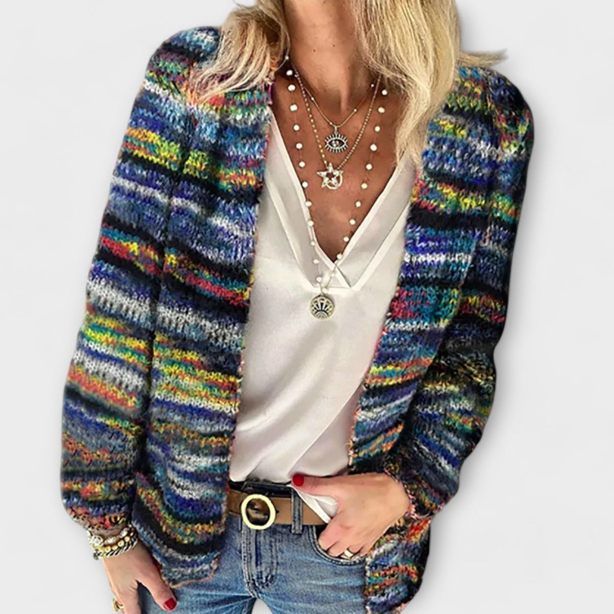 Marlowe Multicolor Striped Open-Front Cardigan - view 2