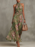 Scarlett Women's Floral Chiffon Halter Maxi Dress