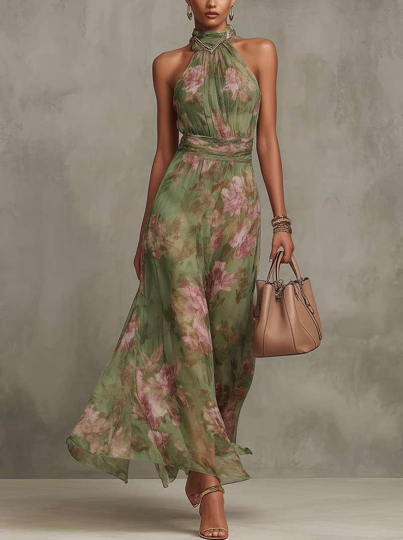Scarlett Women's Floral Chiffon Halter Maxi Dress