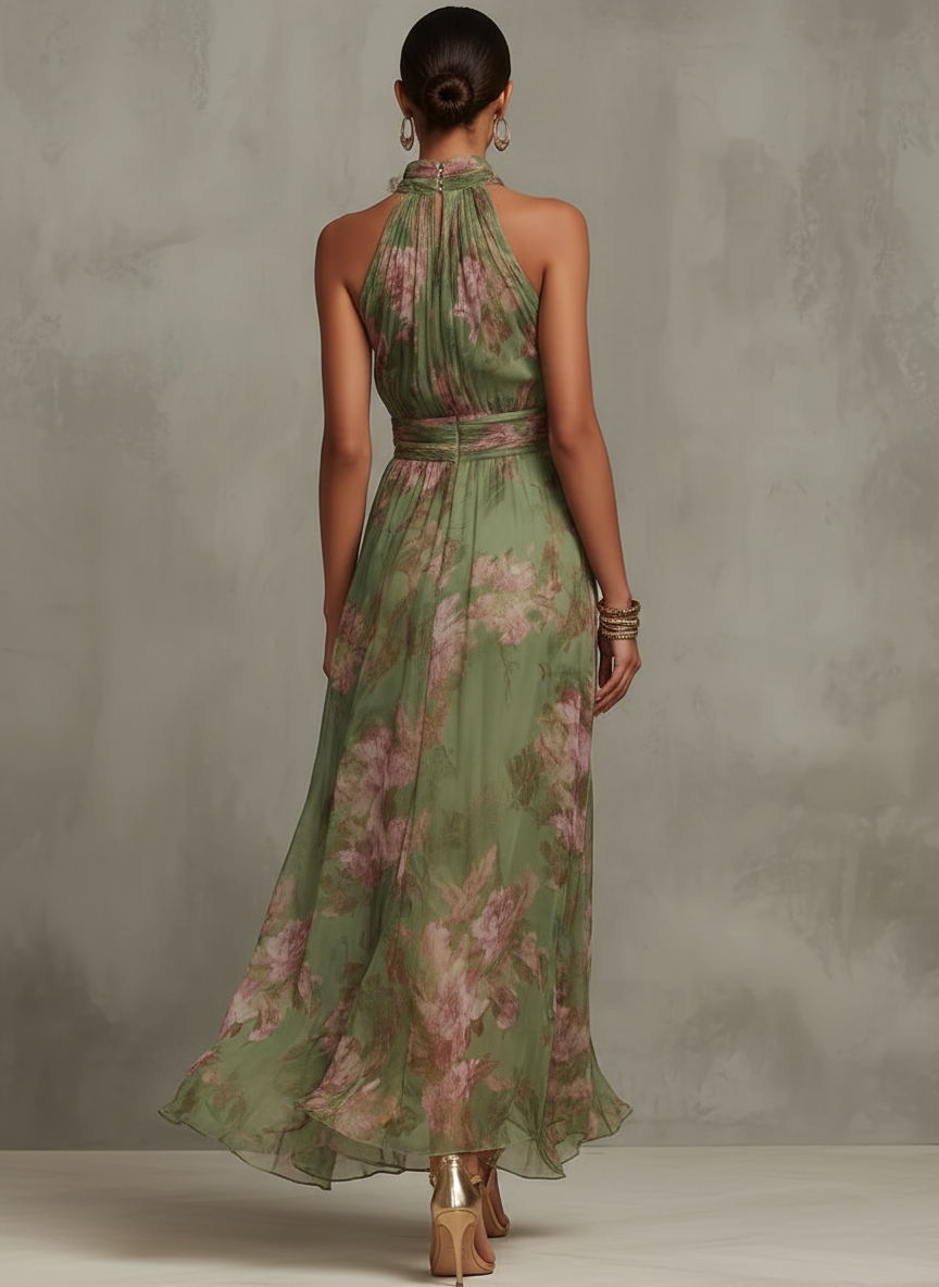Scarlett Women's Floral Chiffon Halter Maxi Dress