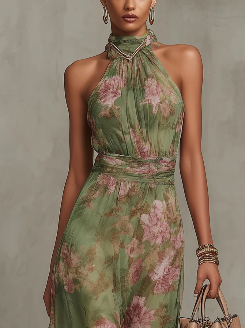Scarlett Women's Floral Chiffon Halter Maxi Dress