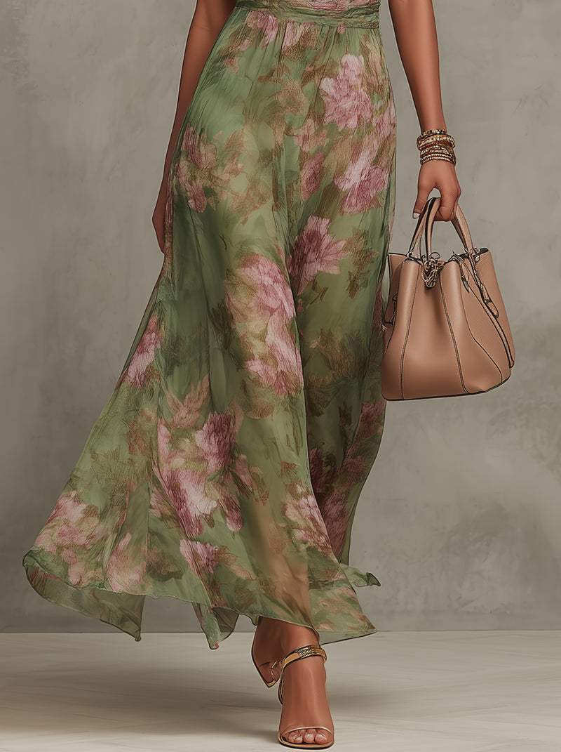Scarlett Women's Floral Chiffon Halter Maxi Dress