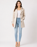 Women's short trench coat with notched lapels and three-button front - view 3