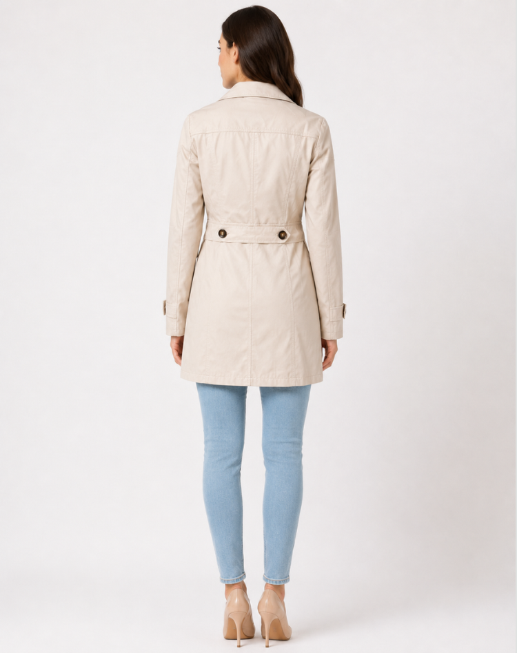 Women's short trench coat with notched lapels and three-button front - view 7